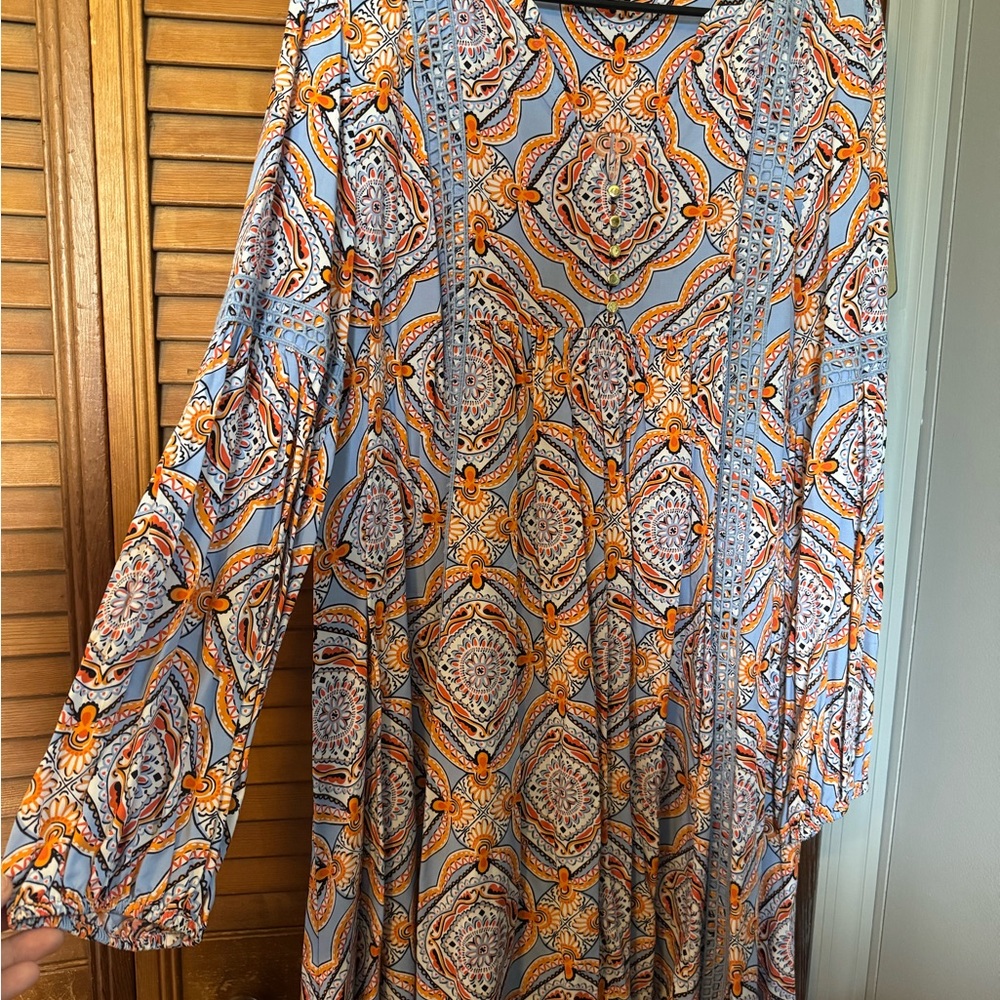 Crown & Ivy Vibrant Orange and Blue Long Sleeve Dress